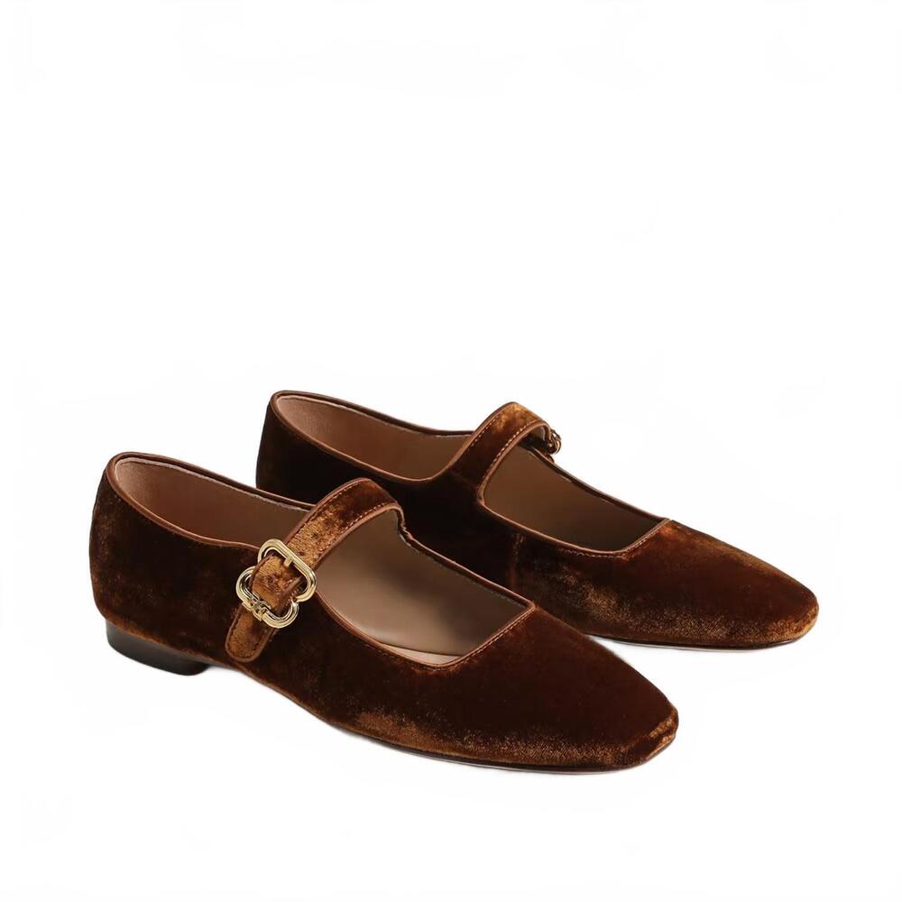 NEW SAM EDELMAN women's michaela mary jane flat in spiced carmel brown velvet
